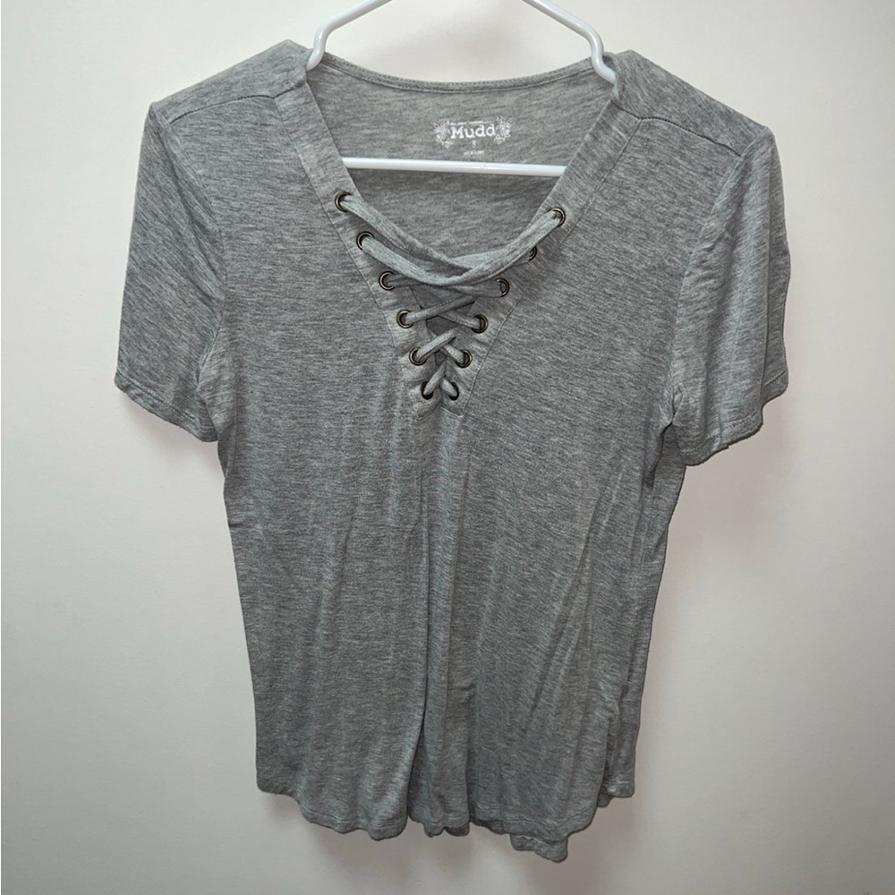 Mudd gray lace up short sleeve top size S - Picture 1 of 5